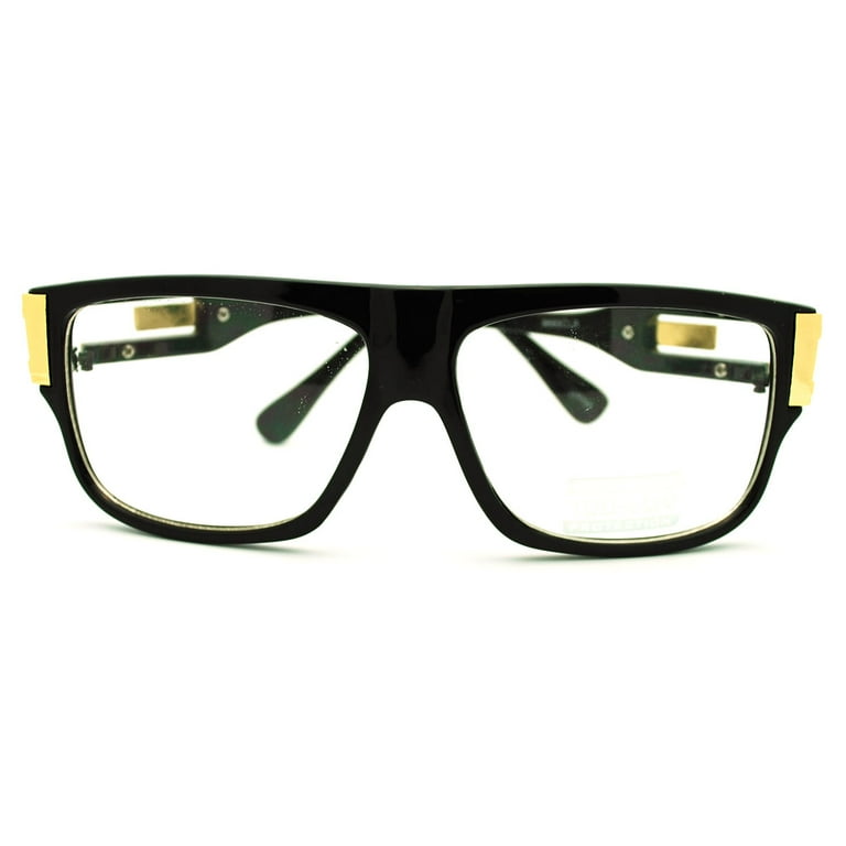 Flat Top Celebrity Fashion Nerd Glasses Black w Gold