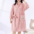 thumbnail image 4 of Htigea Long Sleeve Bathrobe for Women Velvet Short Robe Cute Lace-Up Nightgown Soft Comfy Absorbent SPA Bath Robes Pink,Free Size, 4 of 7