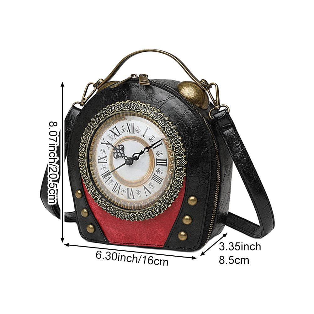 Jiibva Work Clock Handbag Antique Clock Design Messenger Bag Evening Party Crossbody Pu Leather Vintage Steam Messenger Bag