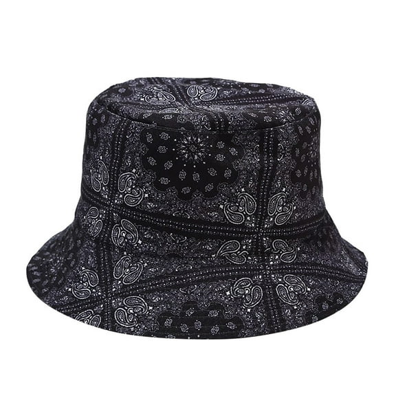 Kiplyki Fisherman Hat Unisex Men Women Printing Sun Hat Outing Two-sided Bucket Caps