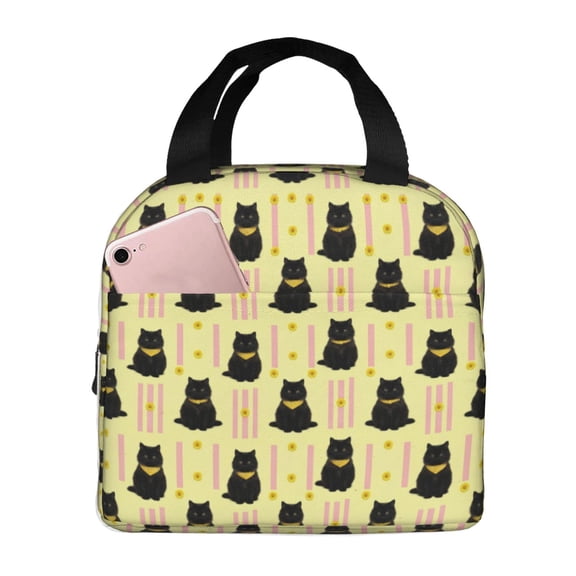 Black Cat Insulated Lunch Bag Reusable Lunch Box For Women Men Leakproof Thermal Meal Prep Tote With Front Pocket For Work Office Picnic Travel Beach