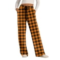 thumbnail image 3 of Women's Pajama Pants Lightweight Casual Comfy Palazzo Pants, Plaid Print Sleepwear Loungewear Bottoms with Pockets,Orange,L, 3 of 6