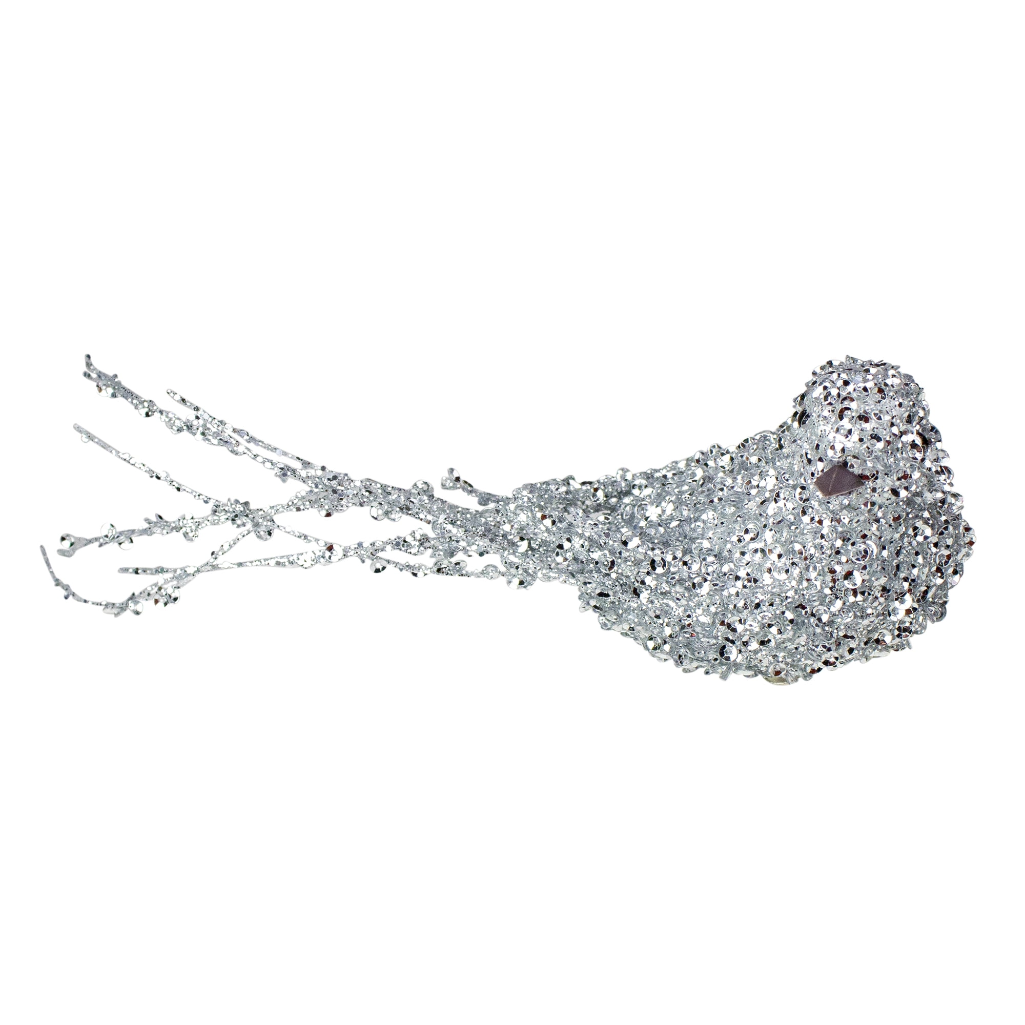 6.5" Silver Sequined Bird Christmas Ornament with Clip