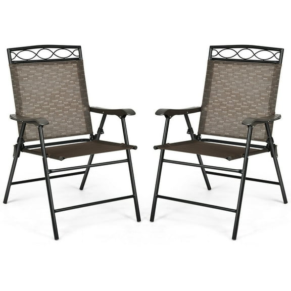 Gymax 2PCS Folding Chairs Patio Garden Outdoor w/ Steel Frame Armrest Footrest