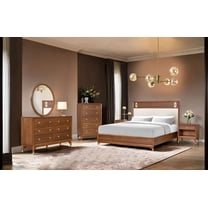 Walnut Color Mid-century Modern King Size Bed Dresser Mirror Nightstands And Chest 6pc Bedroom Set Wooden Furniture