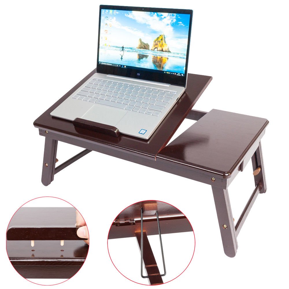 Portable Adjustable Bamboo Lap Desk Tray Dark Laptop Retro Plain Design