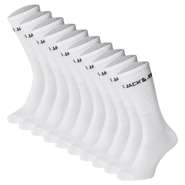 JACK&JONES Calcetines de tenis para niños, lote de 10 - JACBASIC LOGO TENNISSOCK, mezcla de algodón, logotipo Blanco 38-43