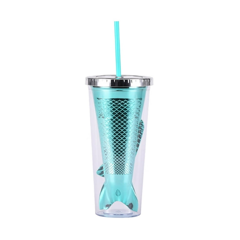 George Summer 350ml Reusable Plastic Cup with Lid and Straw Cold Drink Cup with Straw Clear Cup Double Layer Plastic Large Capacity Straw Cup