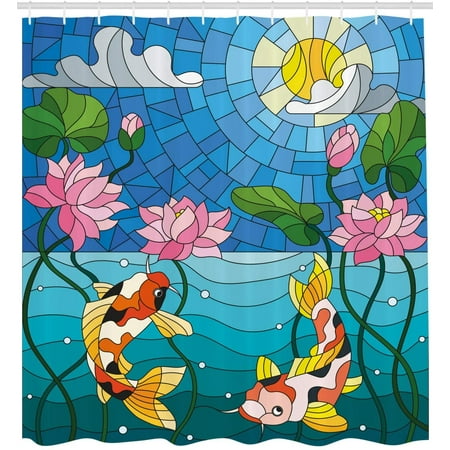 Koi Fish Shower Curtain Stained Glass With Details Mosaic Lotus Flowers Sun Fish Oriental Work Cloth Fabric Bathroom Decor Set With Hooks 75 Long Blue Walmart Canada