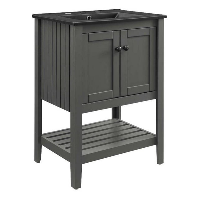 Modway Prestige 24" Modern Wood/Ceramic Bathroom Vanity in Gray/Black