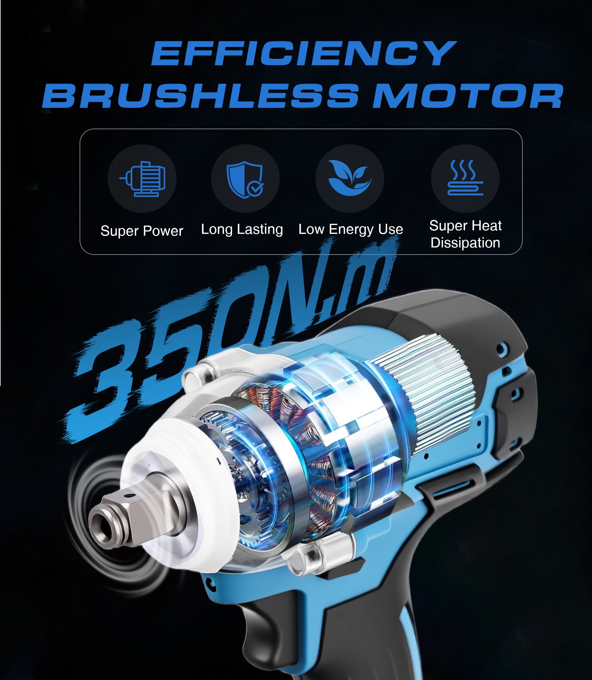 HOTREE Cordless Impact Wrench, 1/2 inch Brushless High Torque Impact Gun, 260 ft-lbs Max Torque, 3000 RPM, 2x 2.0Ah Batteries and Charge