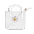 thumbnail image 3 of Glass Bubble Cup with Straw - Handbag Shaped Portable Trendy Drinking Glass - Reusable Beverage Cup for Juice Tea Coffee - White, 3 of 5
