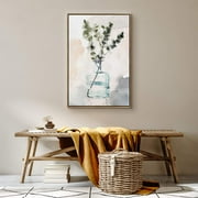 wall26 Framed Canvas Wall Art Dark Green Eucalyptus Tree in a Glass Vase Botanical Plants Watercolor Abstract Modern Relax/Calm Pastel for Living Room, Bedroom, Office - 24x36 inches