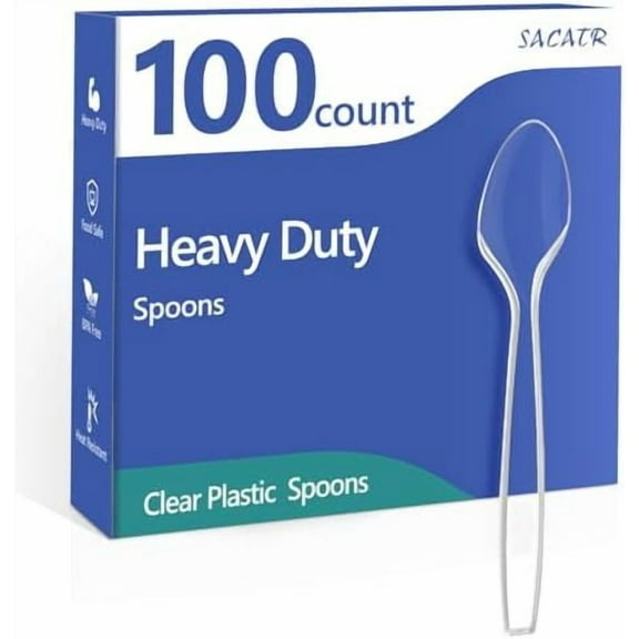 SACATR 100 Count Plastic Spoons,Heavy Plastic Silverware,Premium Disposable Spoons, BPA-Free, Heat Resistant, Suitable for Parties, Events and Everyday Use