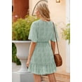 thumbnail image 5 of Maskion Women's Summer Casual Floral Dress Cross V Neck Ruffle Short Sleeve Flowy Mini Wedding Dresses with Belt, 2XL Green, 5 of 6