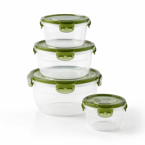 4 Pack Large Capacity Green Plastic Fridge Organizer, Stackable Sealed Fresh-Keeping Container for Vegetable, Fruit & Food Storage, Easy-Clean Space-Saving Kitchen Meal Prep Bin