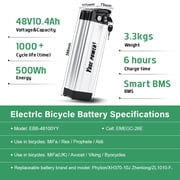 Yose Power 48V10.4Ah Ebike Battery with Charger,Silver Fish electric bicycle for 200W/250W/300W/350W/500W/700W,Electric Bike Bicycles Folding Bike Mountain Bike Pedelec bike