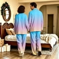 thumbnail image 7 of Couple Matching Pajamas Button Down Gradient Sleepwear His and Her Matching Pajamas Long Sleeve Soft Lounge Sets 2 Pcs Loungewear Light Blue L, 7 of 7