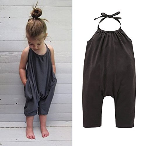 Darkyazi Baby Summer Jumpsuits for Girls Kids Cute Backless Harem Strap Romper Jumpsuit Toddler Pants Size 2-8Y