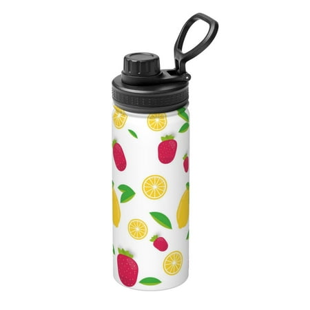 

Fuzoiu Strawberry and Lemon Print 18oz Sports Insulated Kettle Stainless Steel Vacuum Water Bottle Leakproof Sport Flask