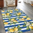 thumbnail image 3 of 3'x5' Area Rugs, Lemon Flowers Indoor Outdoor Area Rug for Living Room Bedroom, Botanical Leaves Blue Vertical Stripes Washable Bathroom Rugs Kitchen Floor Carpet Mats Home Decor Aesthetic, 3 of 8