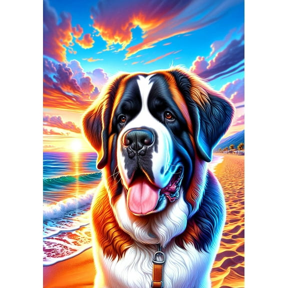 Saint Bernard - Best of Breed DCR Summer Sunset Outdoor Garden Flag 12" x 17"