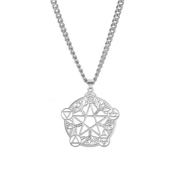 EUEAVAN Five-pointed Star Element Symbol Pendant Necklace Stainless Steel Pagan Jewelry Gift Silver