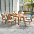 thumbnail image 6 of 7 Piece Patio Dining Set, Outdoor Acacia Wood Furniture Set, Extendable Rectangular Table and 6 Stackable chairs, Removeable Fabric Cushion, FSC Certified, for Deck Garden Backyard, 6 of 8