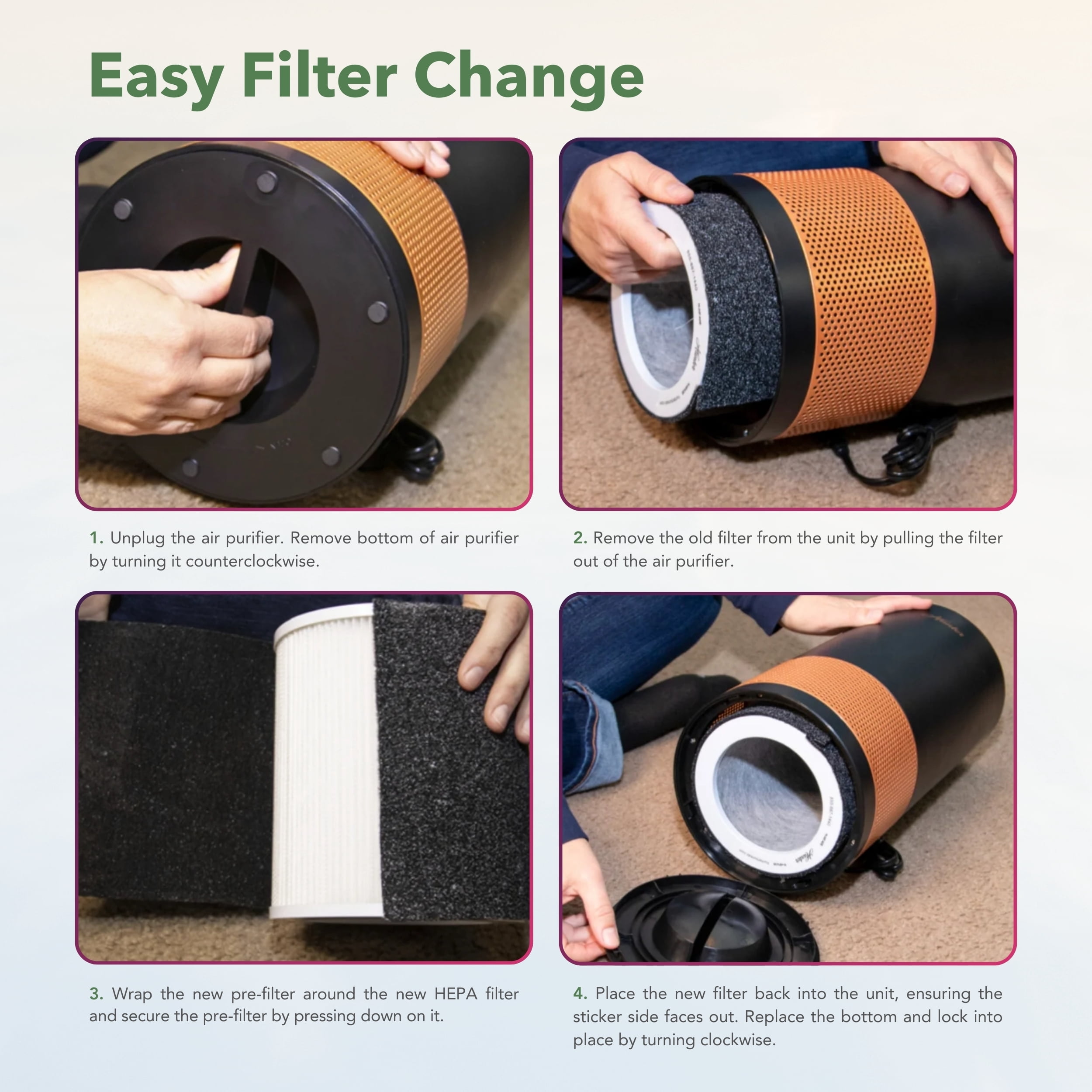 Allergens, Smoke, Dust, VOC's. Air Purifiers for Bedroom and Small Room, Lavender and Silver