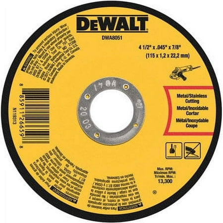 UPC: 0885911266581 | DeWalt DWA8050 Cut-Off Wheel  Thin  Metal  4 x .045 x 5/8 In. – Quantity 1
