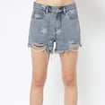 thumbnail image 4 of Women's Casual High/Low Rise Denim Shorts Frayed Raw Hem Ripped Jeans Shorts Trendy Loose Fit Basic Denim Shorts, 4 of 7