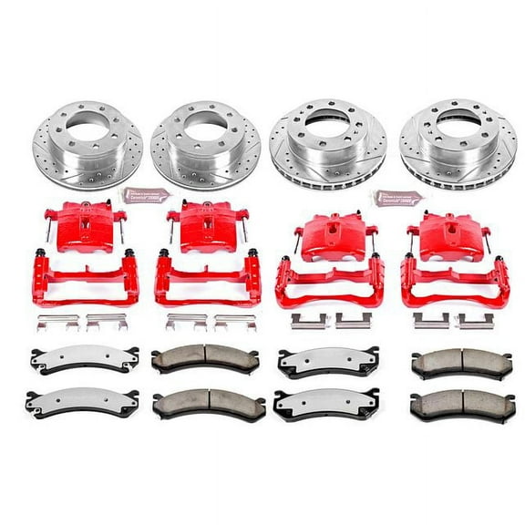 PowerStop Front and Rear Z36 Truck & Tow Brake Pad and Rotor Kit with Red Powder Coated Calipers Fits: CHEVROLET GMC Select Models KC2027-36