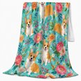 thumbnail image 2 of Joyful Corgi Botanical Garden, Playful Pet Portrait Pattern, Warm Flannel Blanket for Living Room and Bedroom, Dog Lovers Just Because Gift, Pet Lover Home Decor, 2 of 9