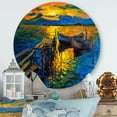 thumbnail image 2 of Designart 'Boat At The Lake During Evening Glow II' Nautical & Coastal Circle Metal Wall Art 11x11 - Disc of 11, 2 of 5