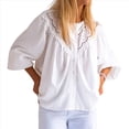 thumbnail image 2 of Blusas Babydoll de Encaje con Botones y Mangas Largas Abullonadas para Mujer, Elegantes, Informales, con Cuello Redondo, Plisadas y Holgadas M, 2 of 10