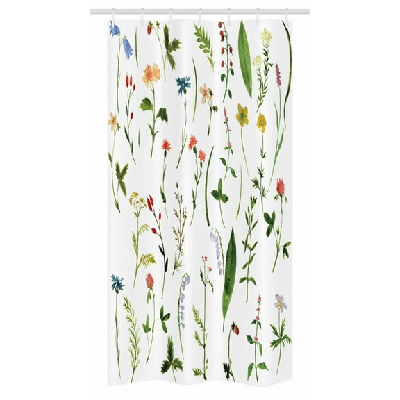Watercolor Flower Stall Shower Curtain, Different Kinds of Flowers with Herbs Weeds Plants and Earth Elements, Fabric Bathroom Set with Hooks, 36W X 72L Inches Long, Multicolor, by Ambesonne