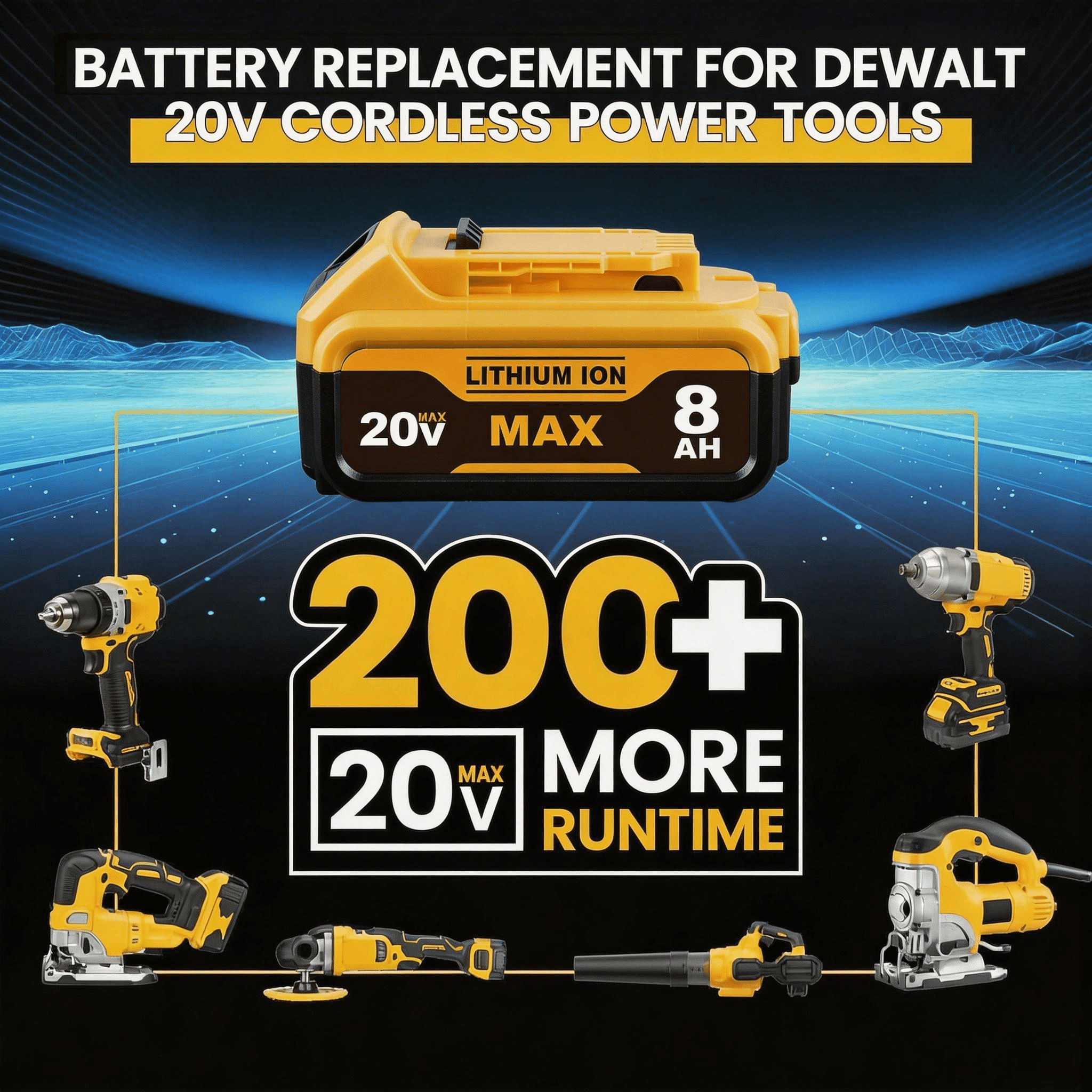2-Pack Replace for Dw 20V Max Battery 8000mAh, Replacement for dewalt 20v Batteries DCB200 DCB201 DCB206 DCB204 DCB208, Compatible with DeWalt 20V Cordless Power Tools and Chargers