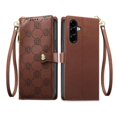 thumbnail image 2 of Heart Buckle PU Leather Wallet Case for Samsung Galaxy A56 5G 6.7", Multi-Card Slots, Zipper Coin Pocket, Detachable Wrist Strap, Shockproof Flip Phone Cover,Brown,For Galaxy A56 5G, 2 of 8