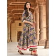 thumbnail image 5 of Janasya Indian Women's Blue Cotton Floral Block Print Kurta with Pant and Dupatta, 5 of 6