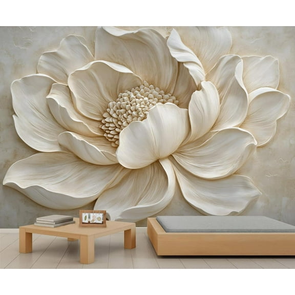 Relief Vintage Flowers Wall Mural, Abstract Oil Painting Style Wallpaper, Nordic Modern Luxury Art Large Poster Wall Sticker For Bedroom Living Room Office 79"W x 55"H (Not Peel and Stick)