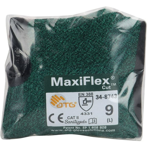 MaxiFlex Cut Seamless Knit Engineered Yarn Glove with Premium Nitrile Coated MicroFoam Grip on Palm & Fingers Vend-Ready 34-8743V Green M