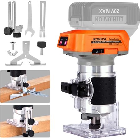 Cordless Palm Router for 20V MAX Battery, Wood Trimmer Woodworking Trimmer Brushless Motor 6 Speeds Adjustable 1/4" Collet Suitable for Home Repairing, DIY, Carving (NO Battery)
