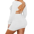 thumbnail image 4 of Women‘s Bodycon Mini Dress  Long Sleeve Strappy Backless Solid Color Ruched Club Dress White S, 4 of 8