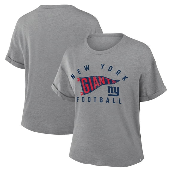 Women's Fanatics Heather Gray New York Giants Pennant Wave Tribute Tri-Blend Boxy T-Shirt