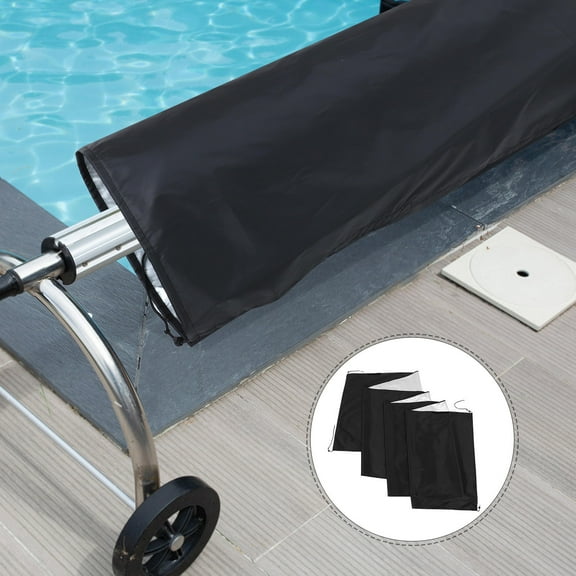 OUNONA Pool Cover Reel Above Ground Swimming Pool Cover Reel Without Decking Solar Blanket Roller Systems with Tube Set for Various Shape Pool Black
