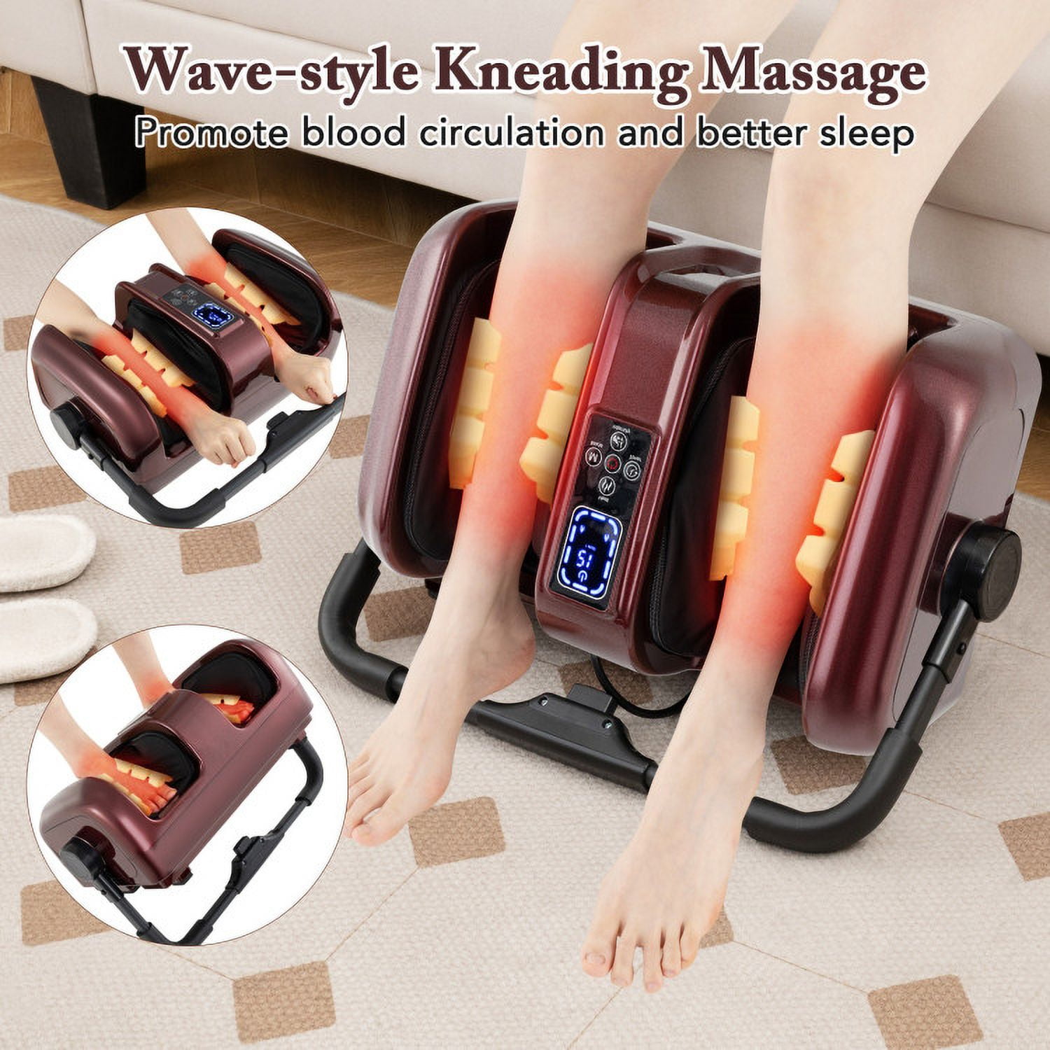 Barara King Foot Massagers,Foot Relaxation,Foot and Calf Massager with Heat Shiatsu Deep Kneading Rolling Smart Electric Leg Massager-Red