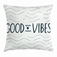 thumbnail image 1 of Good Vibes Throw Pillow Cushion Cover, Abstract Sea Inspired Background Waves Modern Typography Cute Heart Shape, Decorative Square Accent Pillow Case, 18 X 18 Inches, Dark Blue White, by Ambesonne, 1 of 2