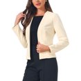 thumbnail image 4 of INSPIRE CHIC Blazer for Women's Work Office Casual Long Sleeve Open Front Collarless Suit Jackets with Pockets L Beige, 4 of 5
