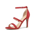 thumbnail image 1 of BLISSFUL STEP Women's Shoes Faux Suede Stiletto High Heel Open Toe Adjustable Ankle Strap Sandals  Red 5, 1 of 8