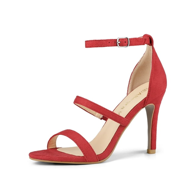 BLISSFUL STEP Sandales pour Femmes en Faux Suède à Talon Aiguille Haut à Bout Ouvert avec Bride de Cheville Ajustable Rouge 5